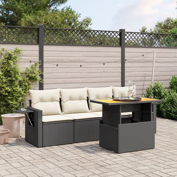 vidaXL 5-delige Loungeset met kussens poly rattan zwart