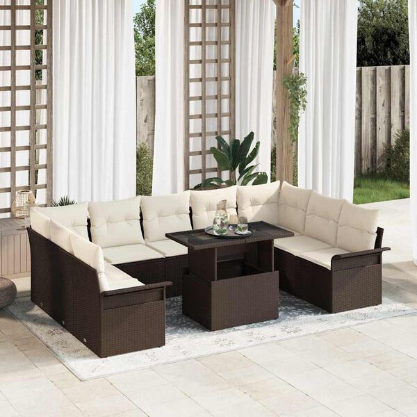 vidaXL Tuin Sofa Set met kussen 10 pcs Bruin Poly riet