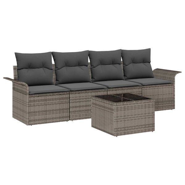vidaXL Bankstel met kussen 5 pcs Grijs poly rattan