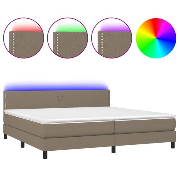 vidaXL Boxspring met matras en LED stof taupe 200x200 cm