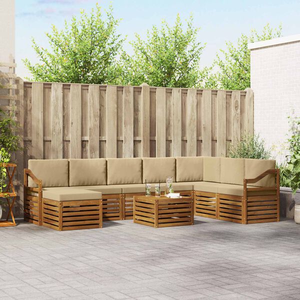 vidaXL Hoekbank Set 9 pcs Natuurlijk en Beige Massief Acaciahout