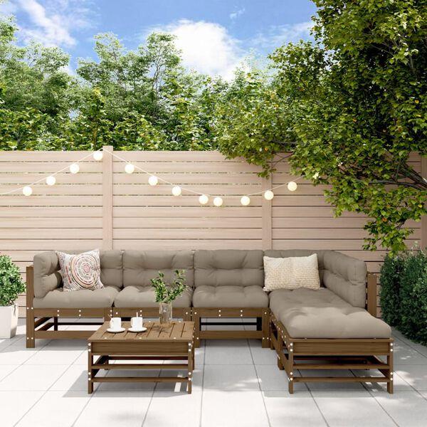 vidaXL 7-delige Loungeset met kussens massief hout honingbruin