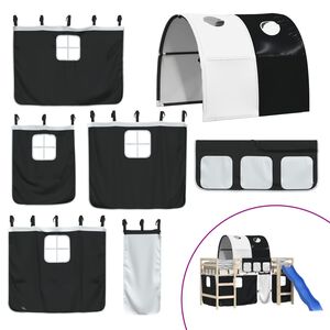 vidaXL Gordijnen voor hoogslaper met tunnel polyester wit en zwart