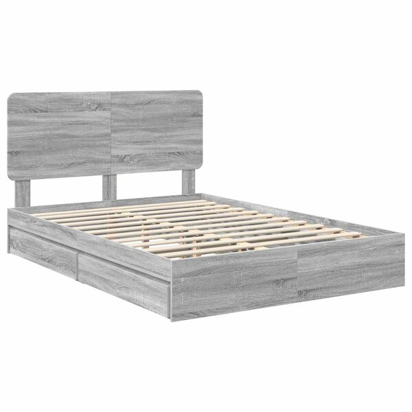 vidaXL Opslag bed met lade Grijs Sonoma 150 x 200 cm Bewerkt hout