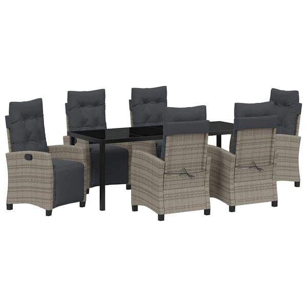 vidaXL Tuin eettafelset met kussen 7 pcs Grijs poly rattan