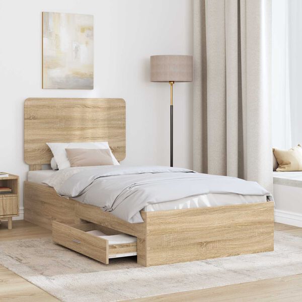 vidaXL Bedframe met hoofdeinde Sonoma Eiken 90 x 190 cm Bewerkt hout