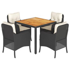 vidaXL 5-delige Tuinset met kussens poly rattan zwart