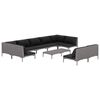 vidaXL 10-delige Loungeset met kussens poly rattan donkergrijs