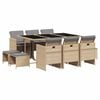 vidaXL 11-delige Tuinset met kussens poly rattan gemengd beige