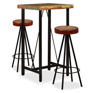 vidaXL Barset massief gerecycled hout, echt leer en canvas 3-delig