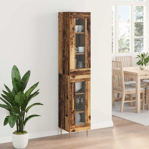 vidaXL Hoge kast 2 pcs Oud Hout Glas