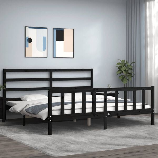 vidaXL Bedframe met hoofdbord massief hout zwart 200x200 cm