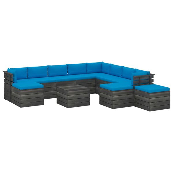 vidaXL 12-delige Loungeset met kussens pallet massief grenenhout