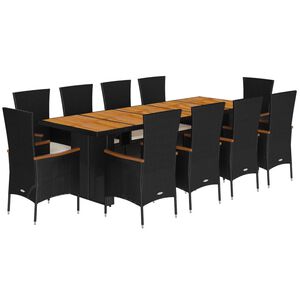 vidaXL 11-delige Tuinset met kussens poly rattan zwart