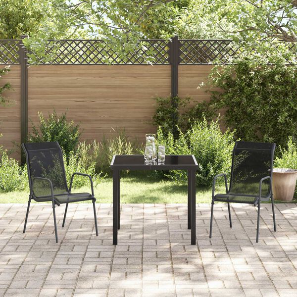 vidaXL Tuin Eetset 3 pcs Zwart Textilene en staal