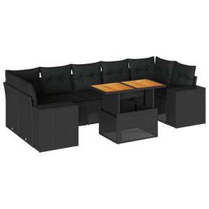 vidaXL 8-delige Loungeset met kussens poly rattan zwart