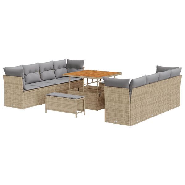 vidaXL Tuin Sofa Set met kussen met opslag 11 pcs beige en lichtgrijs