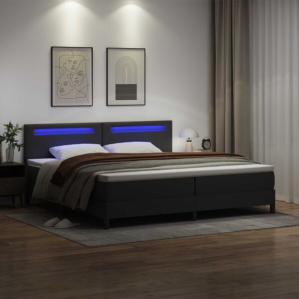 vidaXL Boxspringbed met matras met LED Zwart 200 x 200 cm Kunstleer