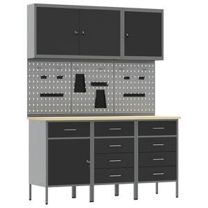 vidaXL Werk kast met lade 8 st Zwart en Grijs Engineered hout en staal