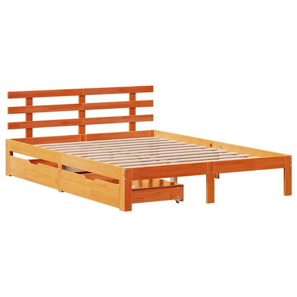 vidaXL Bedframe met lades massief grenenhout wasbruin 140x190 cm