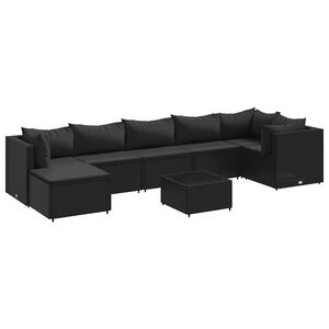 vidaXL 8-delige Loungeset met kussens poly rattan zwart