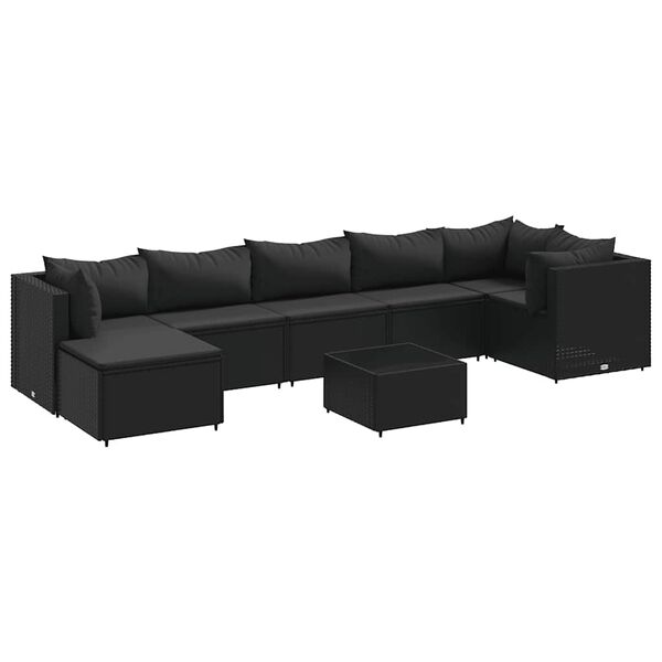 vidaXL 8-delige Loungeset met kussens poly rattan zwart