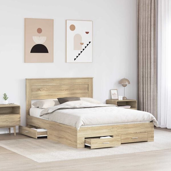 vidaXL Bedframe met hoofdeinde Sonoma Eiken 140 x 190 cm Bewerkt hout