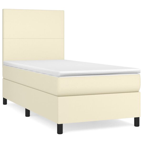 vidaXL Boxspring met matras kunstleer cr&egrave;mekleurig 90x190 cm