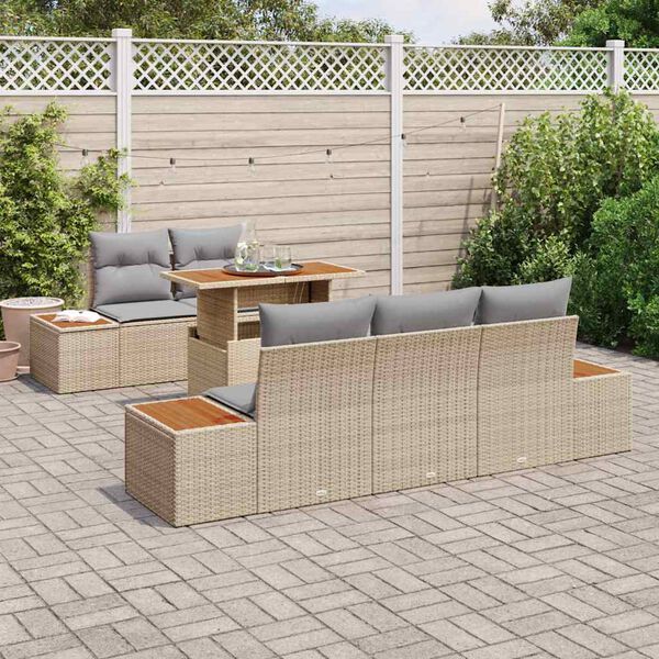 vidaXL Tuin Sofa Set met opslag 6 pcs Beige Poly riet