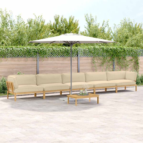 vidaXL Bankstel met kussen Effen 6 pcs Beige Massief Acaciahout