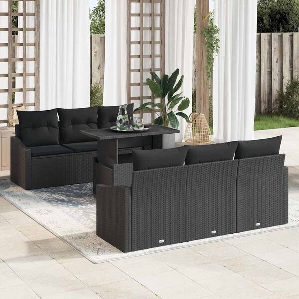 vidaXL Tuin Sofa Set met kussen met opslag 7 pcs Zwart poly rattan