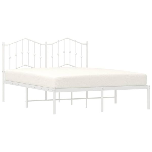 vidaXL Bedframe met hoofdbord metaal wit 135x190 cm