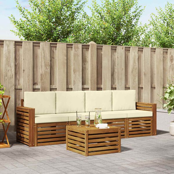 vidaXL Sofa-Sets 5 pcs Natuurlijk en Cr&egrave;me Massief Acaciahout