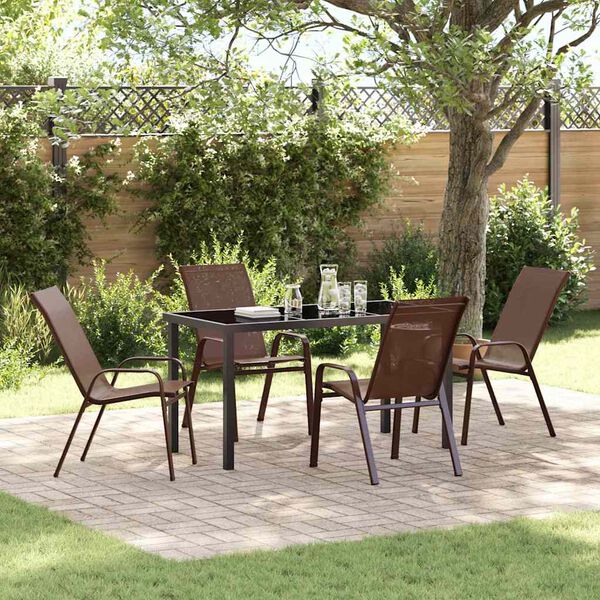 vidaXL Tuin eettafelset 5 pcs Bruin en zwart Poedercoating staal