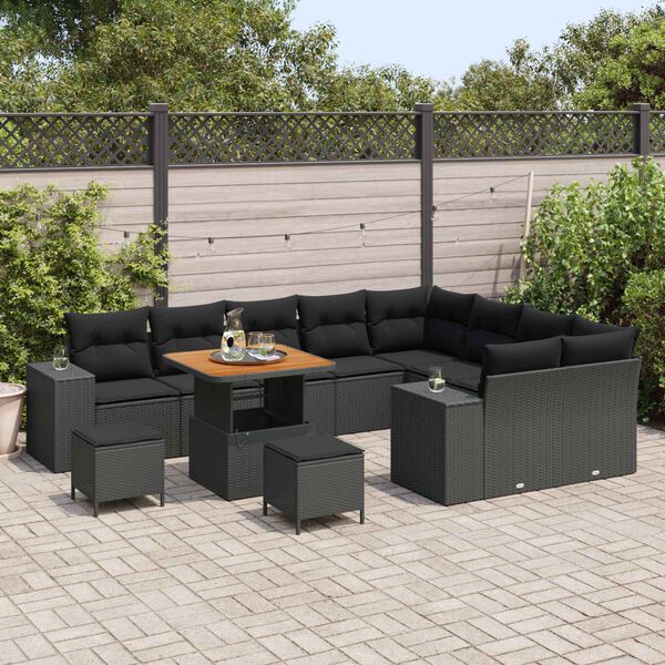 vidaXL Tuin Sofa Set met kussen met opslag met kussen 12 pcs Zwart