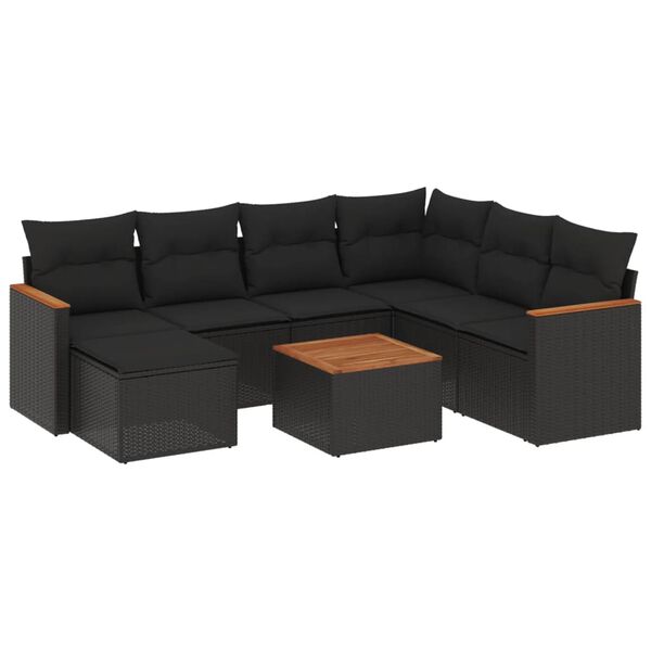 vidaXL 8-delige Loungeset met kussens poly rattan zwart