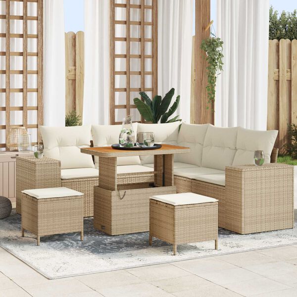 vidaXL Tuin Sofa Set met kussen 8 pcs Beige poly rattan