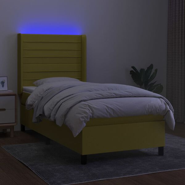 vidaXL Boxspring met matras en LED stof groen 100x200 cm