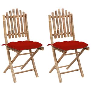 vidaXL Opklapbare stoelen (2 stuks) met kussens, bamboe