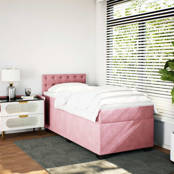 vidaXL Boxspring met matras fluweel roze 90x190 cm