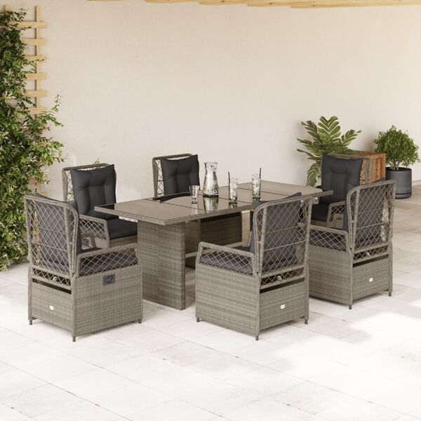 vidaXL 7-delige Tuinset met kussens poly rattan grijs