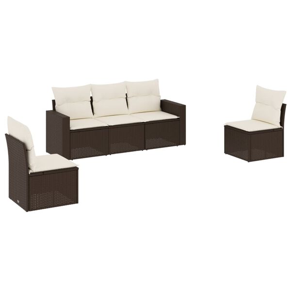 vidaXL 5-delige Loungeset met kussens poly rattan bruin