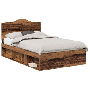vidaXL Bedframe met hoofdeinde Oudhout 135 x 190 cm Massief grenenhout