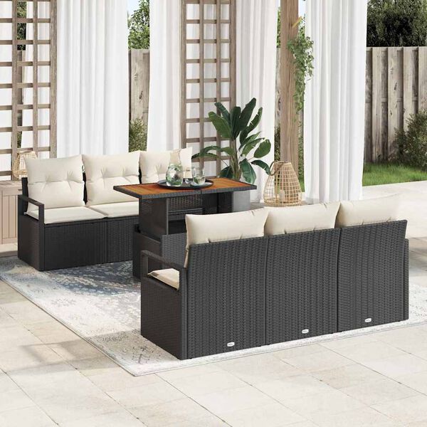 vidaXL Tuin Sofa Set met kussen 7 pcs Zwart en cr&egrave;me