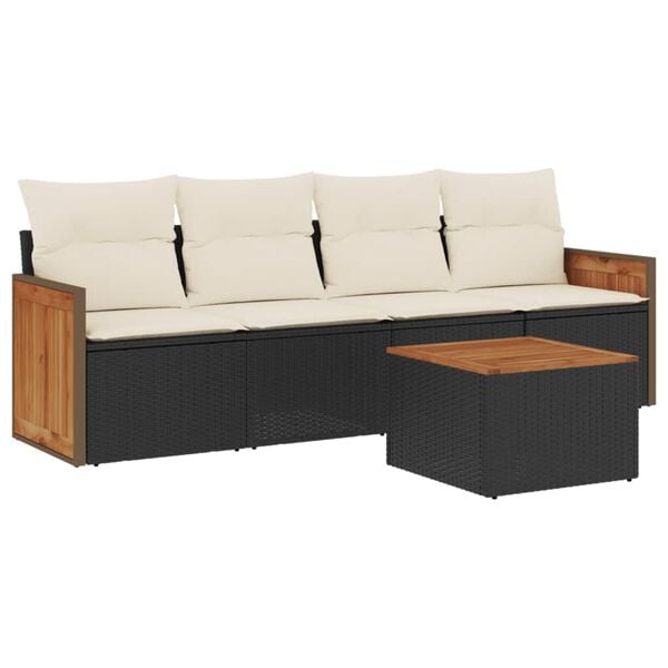 vidaXL 5-delige Loungeset met kussens poly rattan zwart