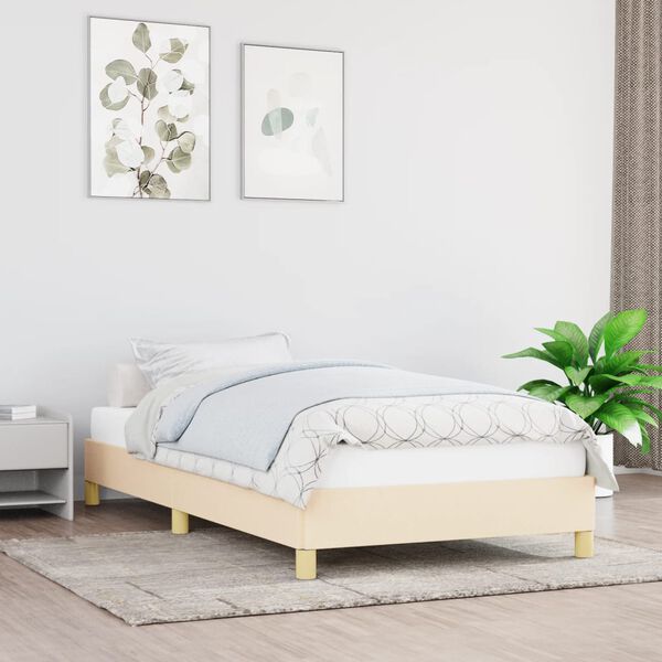 vidaXL Bedframe zonder matras 90x200 cm stof cr&egrave;mekleurig