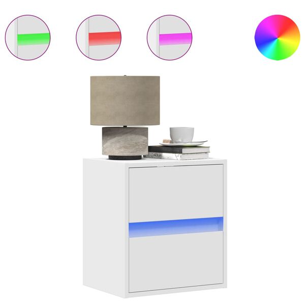 vidaXL Nachtkastje met LED-verlichting wandgemonteerd wit