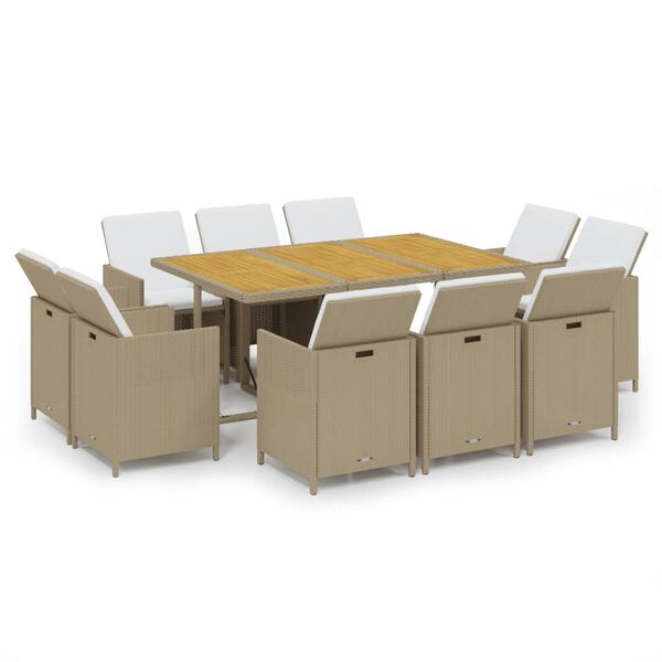 vidaXL 11-delige Tuinset met kussens poly rattan beige