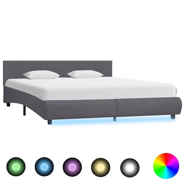 vidaXL Bedframe met LED kunstleer grijs 180x200 cm