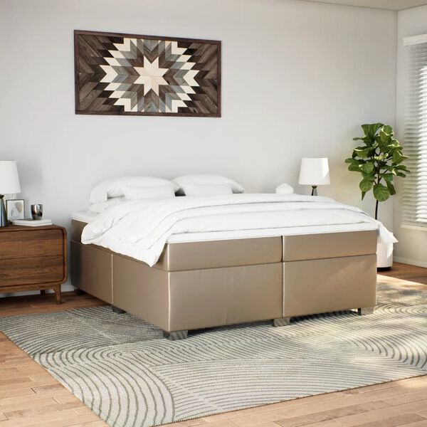 vidaXL Boxspring met matras kunstleer cappuccinokleurig 200x200 cm
